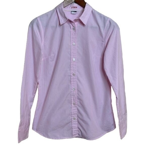 J. Crew Blouse Kathryn Slim-Fit Pinstripe Button Down Shirt Pink White XSmall - Picture 1 of 9